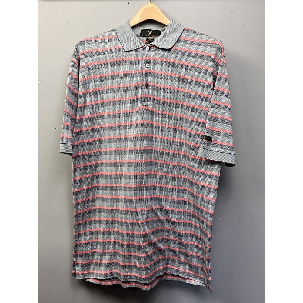Lyle & Scott‎ Vintage Polo Shirt Mens XL USA Made Mercerized Cotton Gray stripe